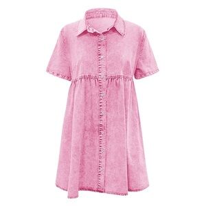 Pink Button-Up Shirt Dress